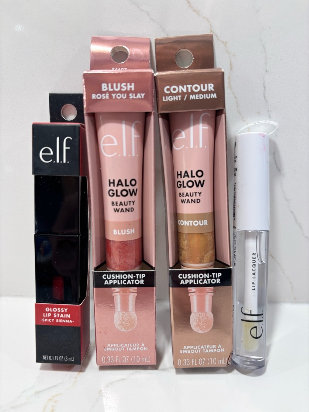 Elf Cosmetics Bundle: Glossy Lip Stain, Halo Glow Beauty Wands, Lip Lacquer NIB